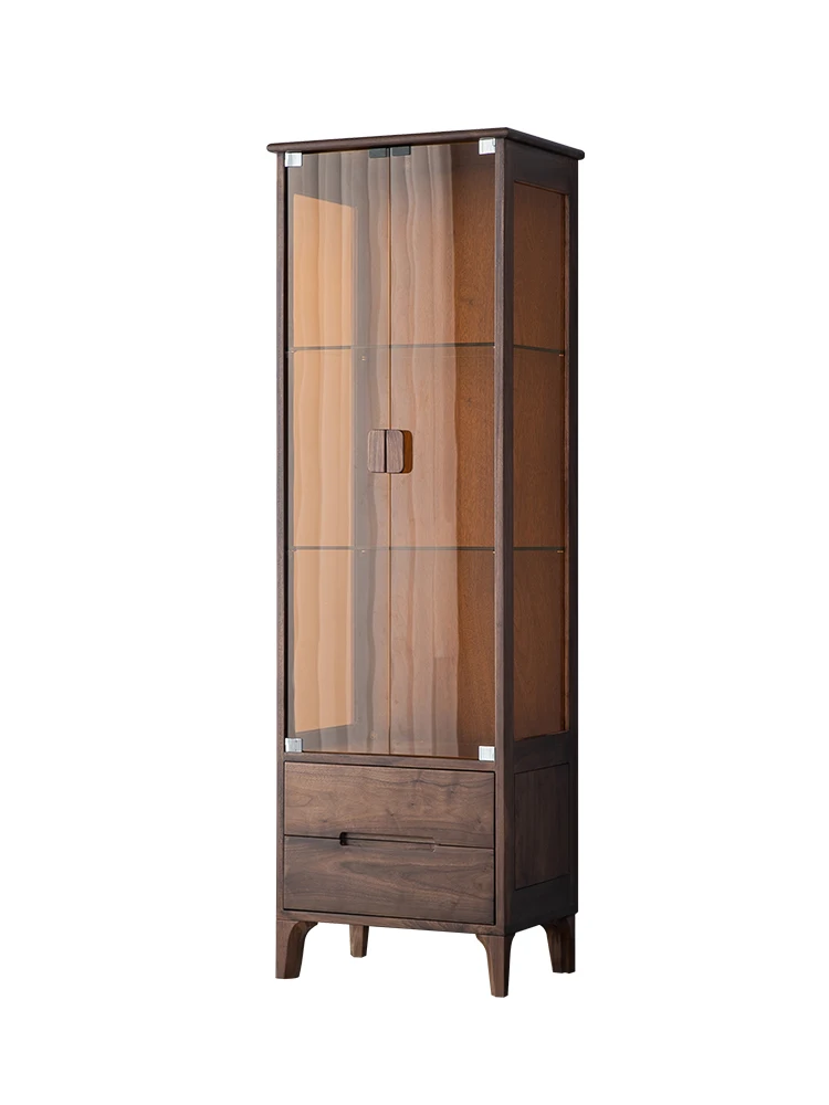 

Light Luxury Black Walnut Solid Wood Storage , Storage Glass Wine , Display Cabinet, TV Side Cabinet