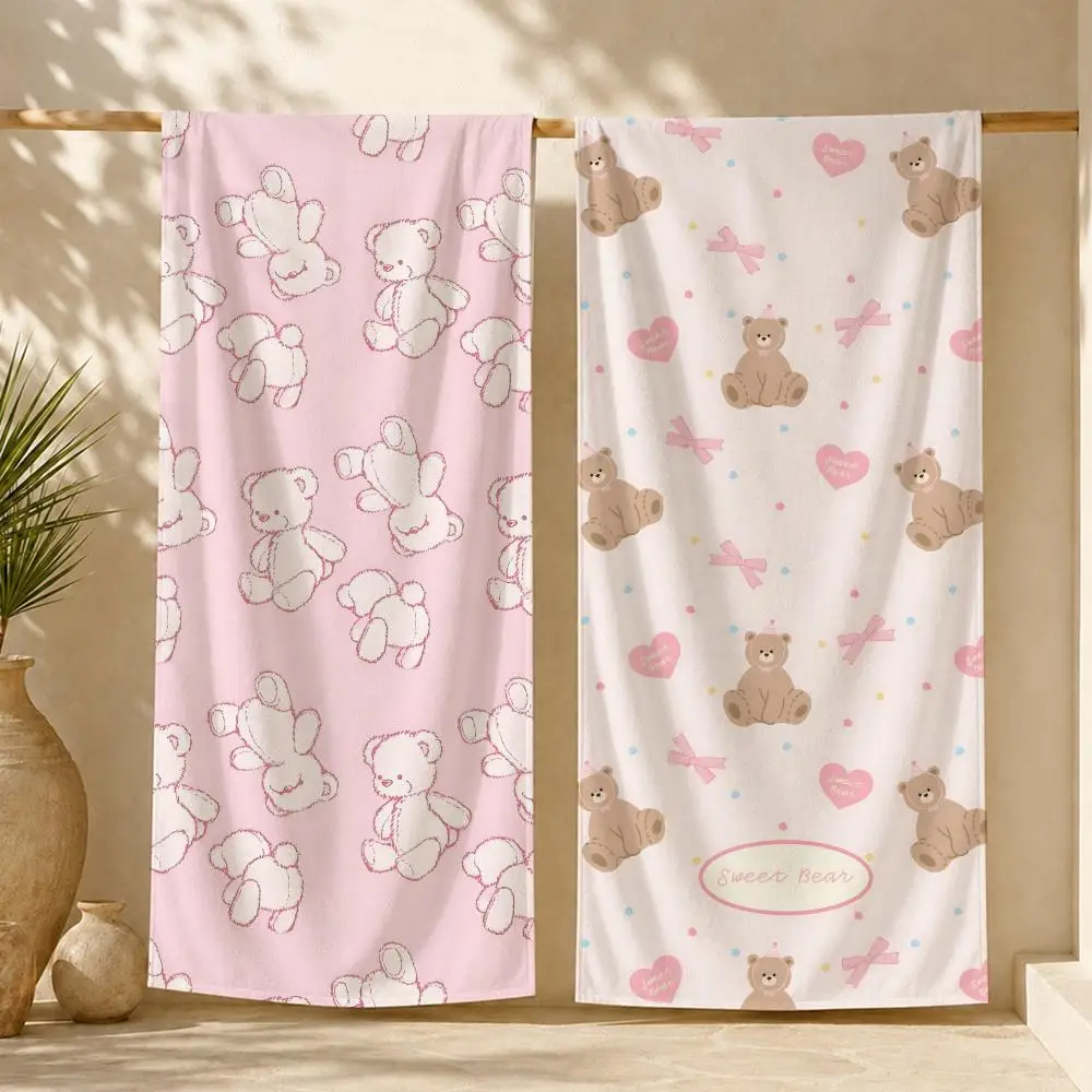 Pink teddy bear Towel ultra-fine fiber quick drying absorbent towel, beach swimming vacation beach towel