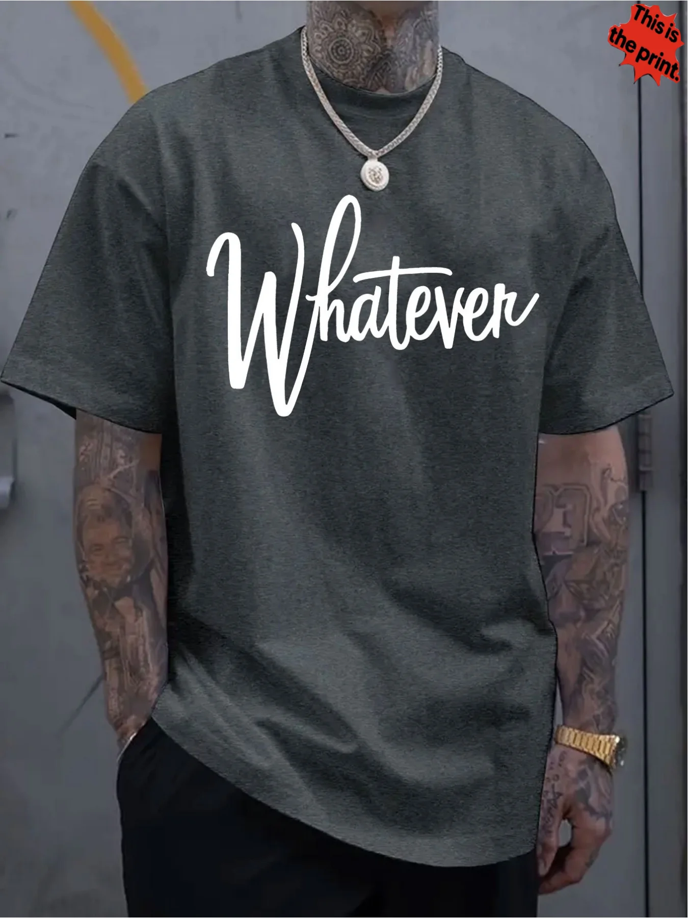 Plus-size men's T-shirt with creative letter print reading 