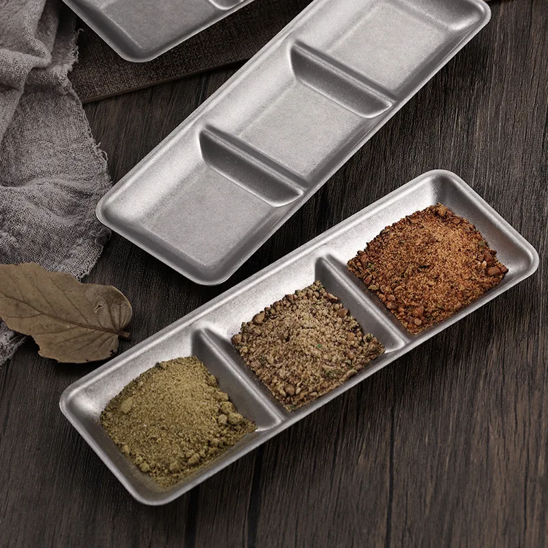 

Kitchen Metal Flavouring Storage Tray Stainless Steel Vintage Old Style Seasoning Dish Kitchen Useful Accessories