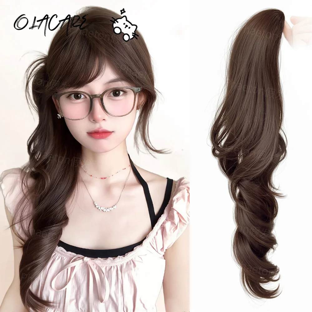 OLACARE Long Synthetic Curly Hair False Ponytail Fluffy Curly Hair Band With Grab Clip Ponytail Wig Hair