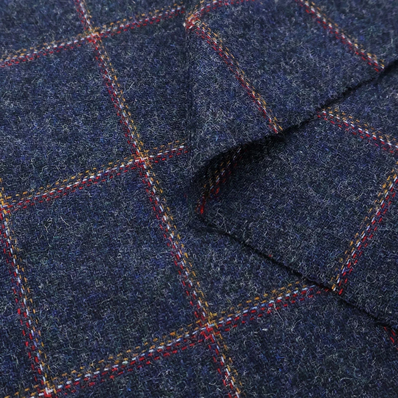 2 Yards Imported Thin Blue-Toned Plaid Striped vintage Wool Fabric for Vests and Suits