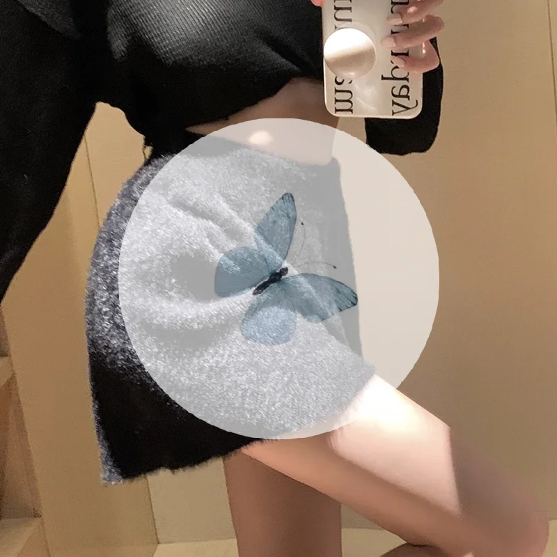 Celana Pendek Rajut Wanita Model A-Line Pinggang Tinggi Kaki Lebar Bahan Imitasi Bulu Mink untuk Musim Gugur dan Musim Dingin