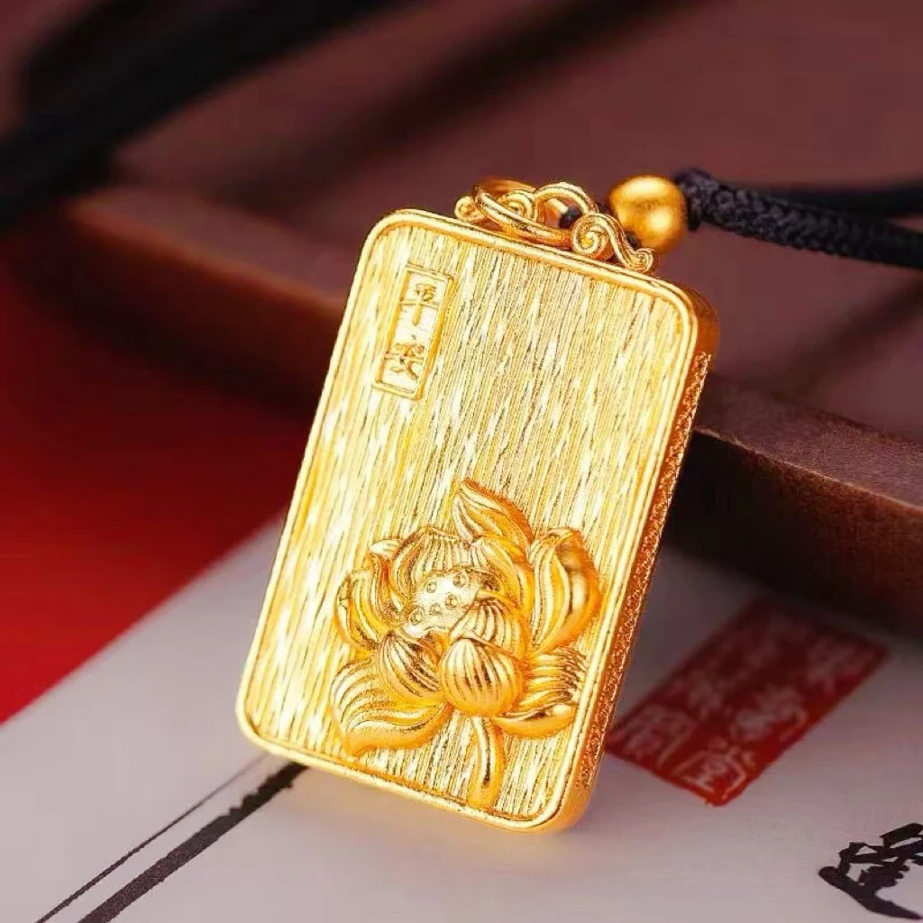 

Женская подвеска «Гора Лотоса», золото 24 карата, AU999 | Потертая отделка «античная бронза» с благоприятным текстом, деревенское праздничное тепло.