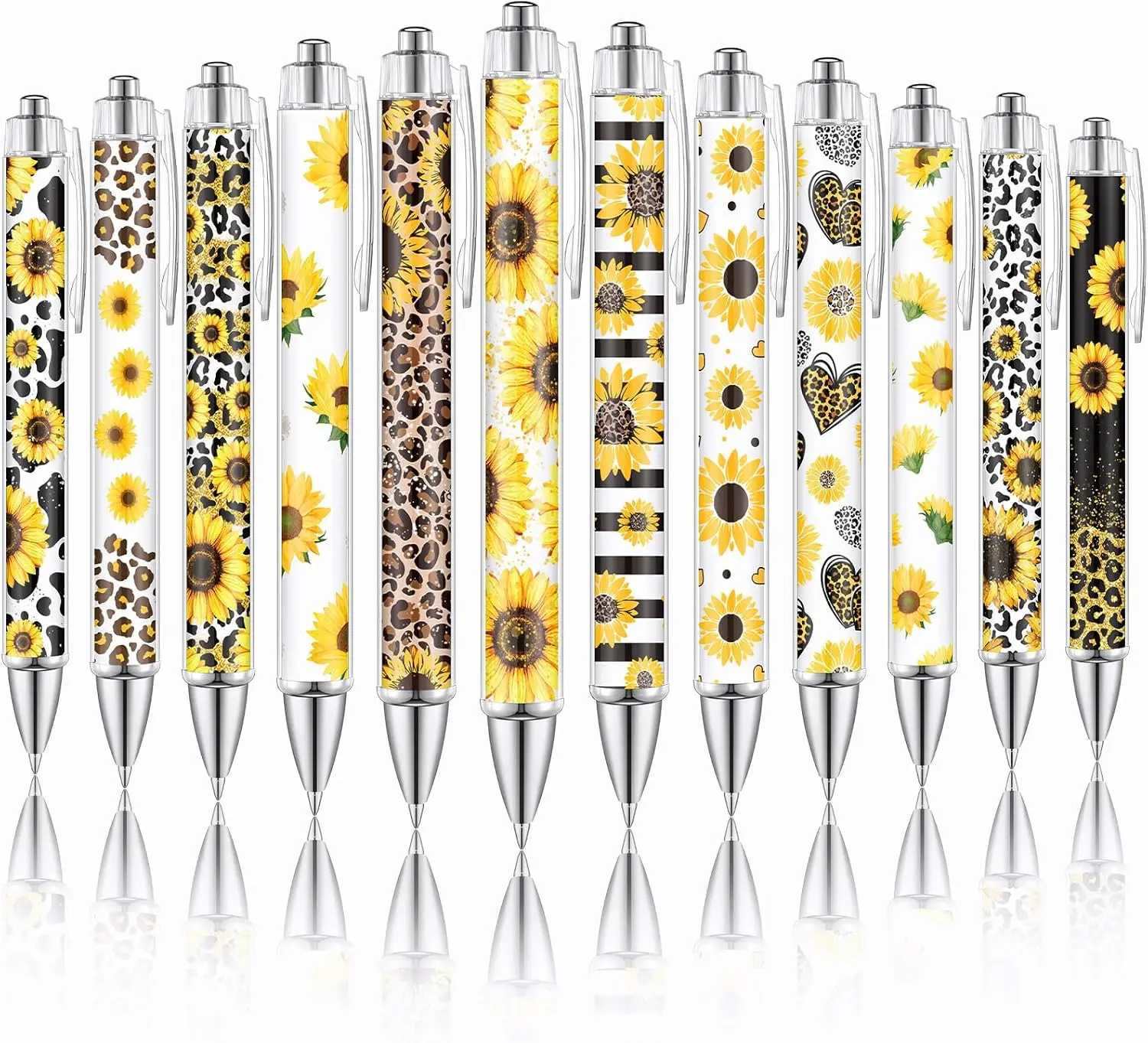 12 Pcs Sunflower Ballpoint Pens Sunflower Gifts Bulk Leopard Writing Pens Sunflower Party Favors 1mm Retractable Black Ink Yellow Flower Floral Click Ball Pens Home Office Supplies for Women