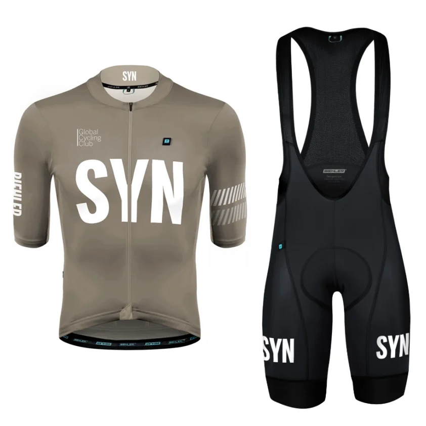 SYN New grey men's short sleeve cycling jersey kit outdoor cycling road Bike Short Sleeve jersey and Bib shorts