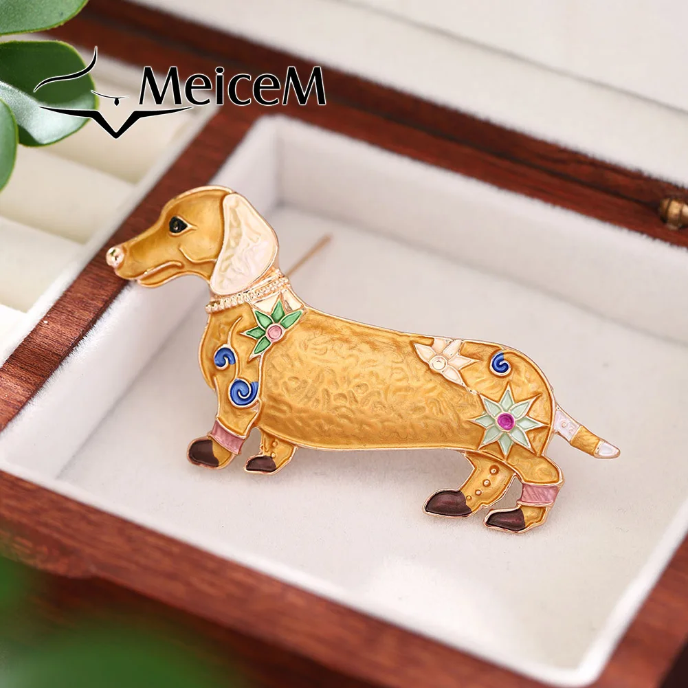 MeiceM Brooch Zinc Alloy Animal Cute Puppy Color Drop Oil Delicate Light Luxury Design Elegant Temperament Brooch For Women