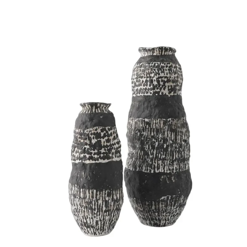 

black and white polka dot ceramic handmade vase, modern simple home soft decoration flower arrangement