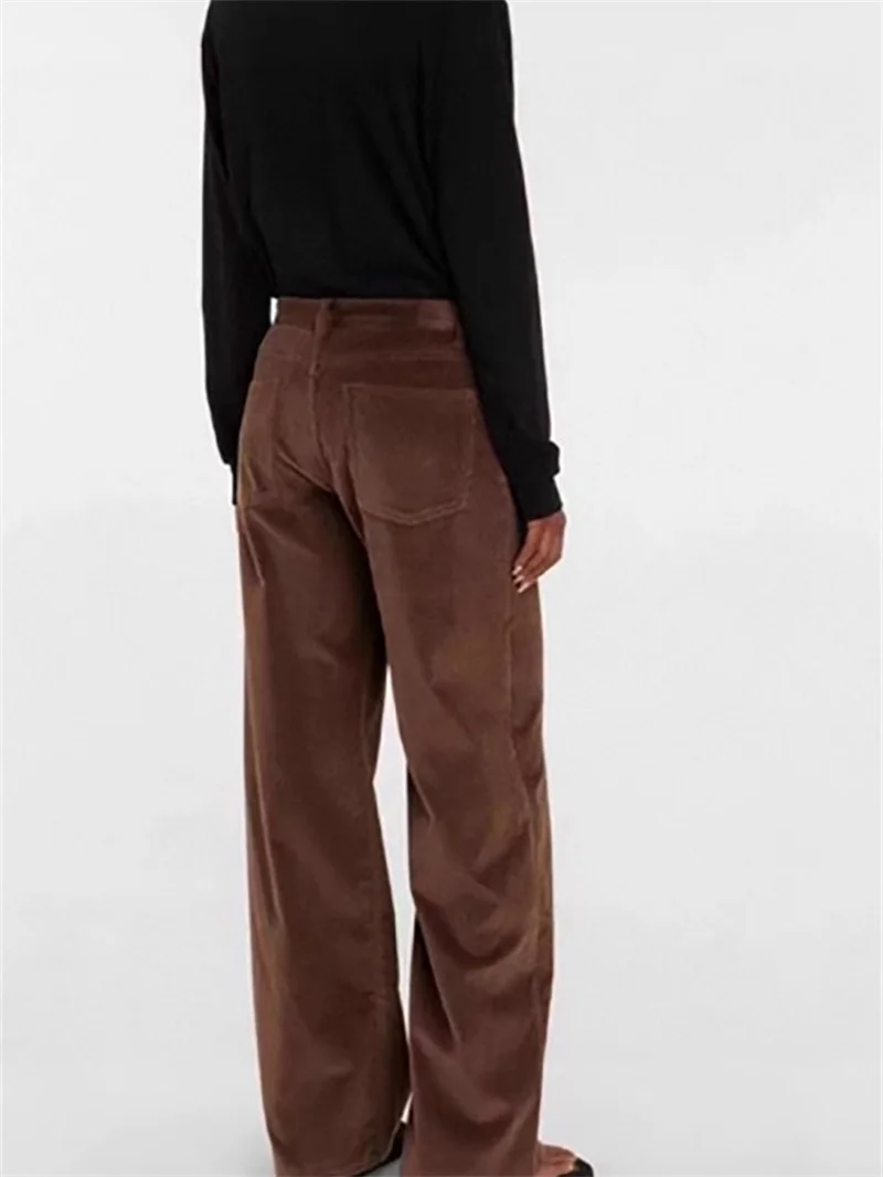 Ladies High Waist Wide Leg Long Trousers Autumn New Women Khaki Corduroy Pants Versatile