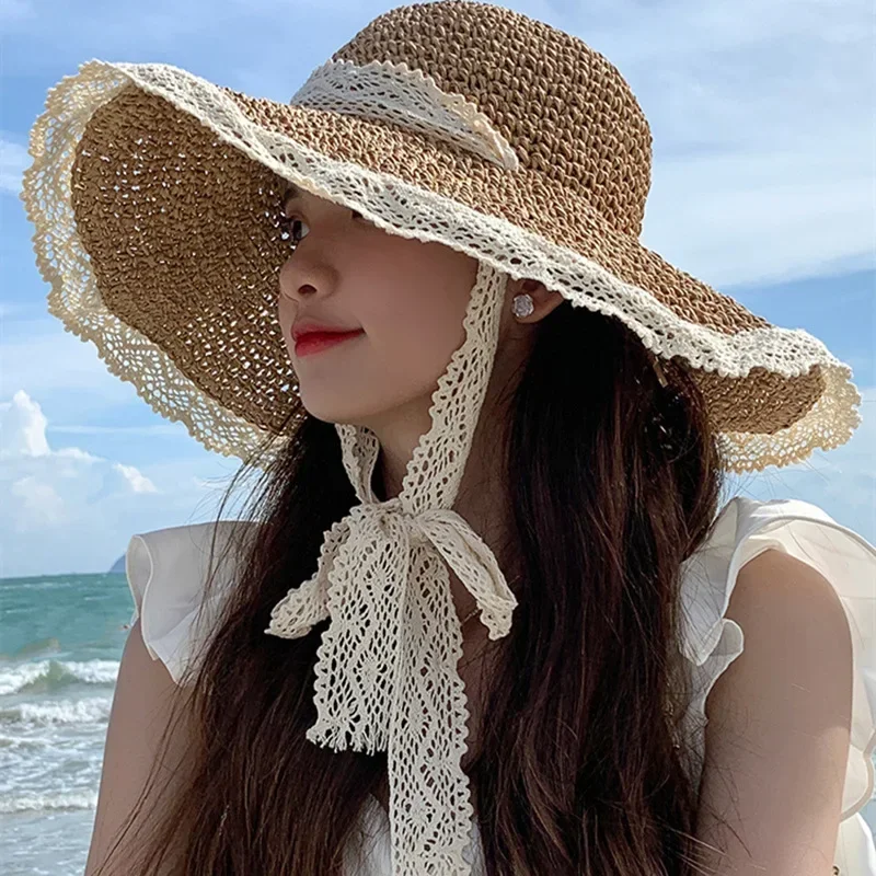 

Women's Summer Visors Hat Foldable Sun Hats Wide Large Brim Beach Hats Fashion Lolita Hat Chapeau Femme Beach UV Protection Cap