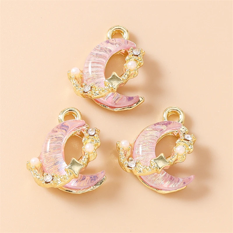 5 Stück 14 x 15 mm niedliche Kristall-Mond-Anhänger für die Herstellung von Ohrringen, Halsketten, Armbändern, DIY-Handwerk, Schmuckzubehör – Detail 6
