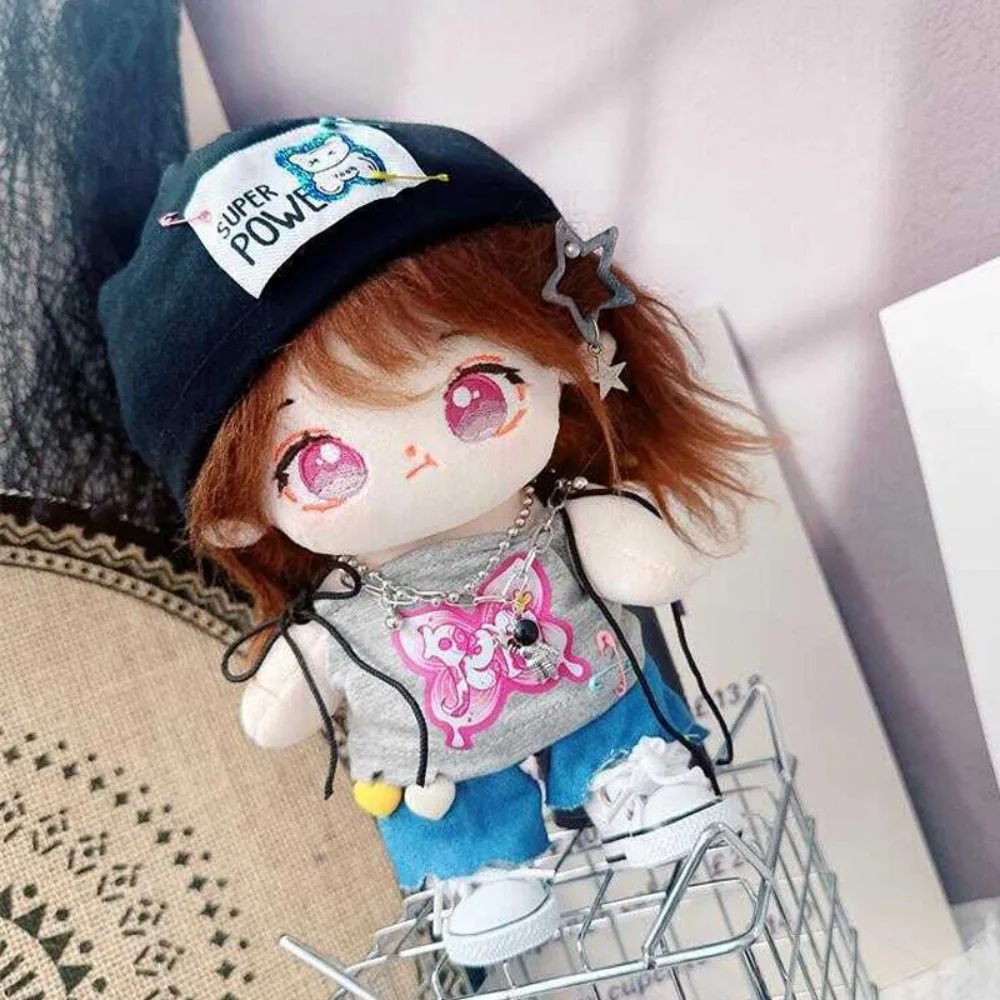 Y2k 20CM Cotton Doll Clothes Trendy Set Strap Top Stuffed Doll Plush Suit Hip Hop Mini Plush Toys Clothes Doll Accessories