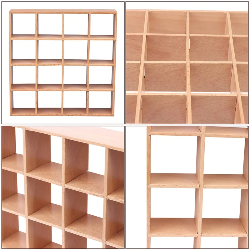 ◉1: 12 Dollhouse Miniature Wooden Storage Rack 16 Grid Shelves Doll House Wall Rack Bookshelf Display Accessories