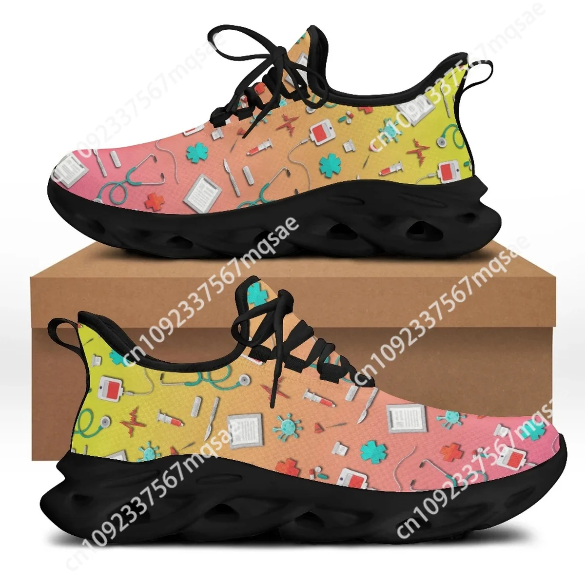 Custom Women Doctor Nurse Chunky Sneakers Medical Hospital Print Lightweight Mesh Flats Ladies Casual Spring Cute Nursing Shoes