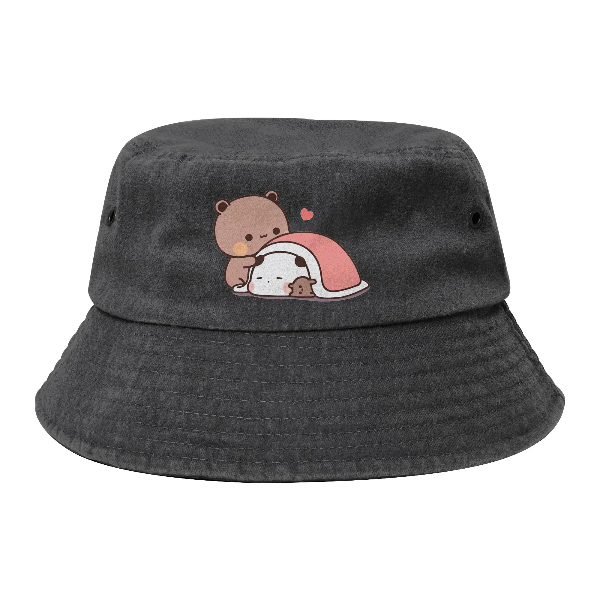 Women Men Distressed Washed Bucket Hat Panda Bear Couple Anime Cartoon  Vacation Fishing Hats Bubu And Dudu Bob Gift