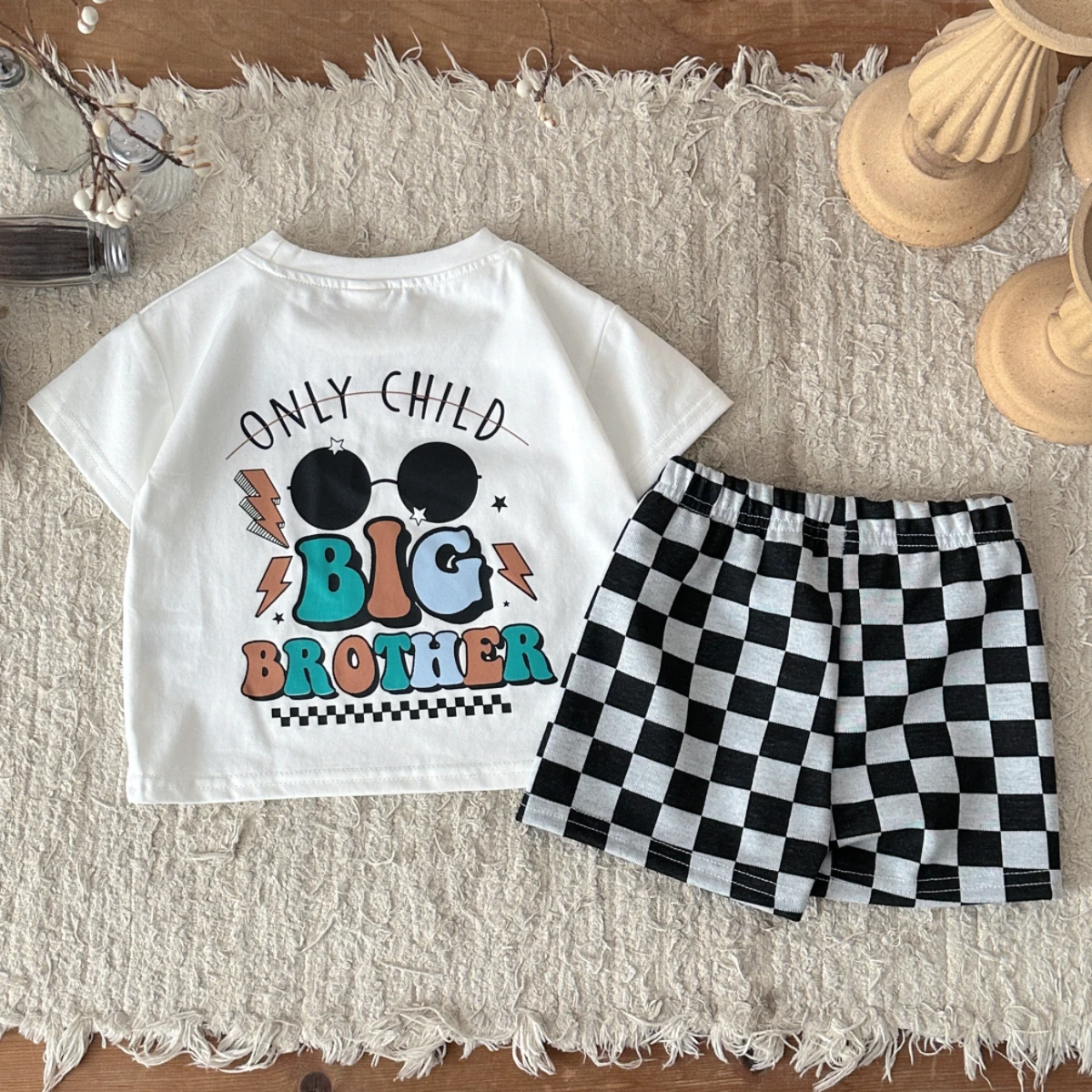 Fashion Baby Clothing Set Summer  Short Sleeve Clothes Solid Color T-shirt Plaid Shorts 2Pcs Children Loungewear Outfits