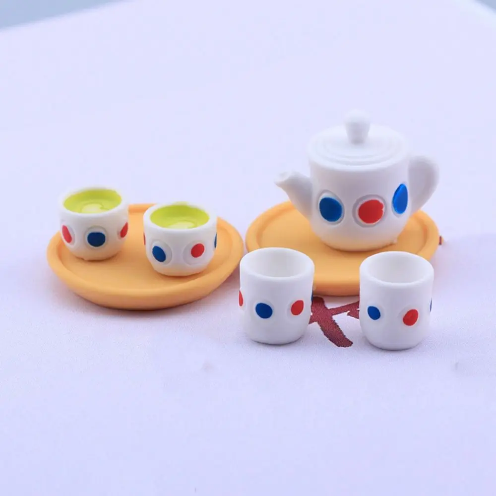 Mini Tea Set Dollhouse Miniature Teapot Cups Set Resin Model Dollhouse Mini Resin Kettle Tableware Model Colorful