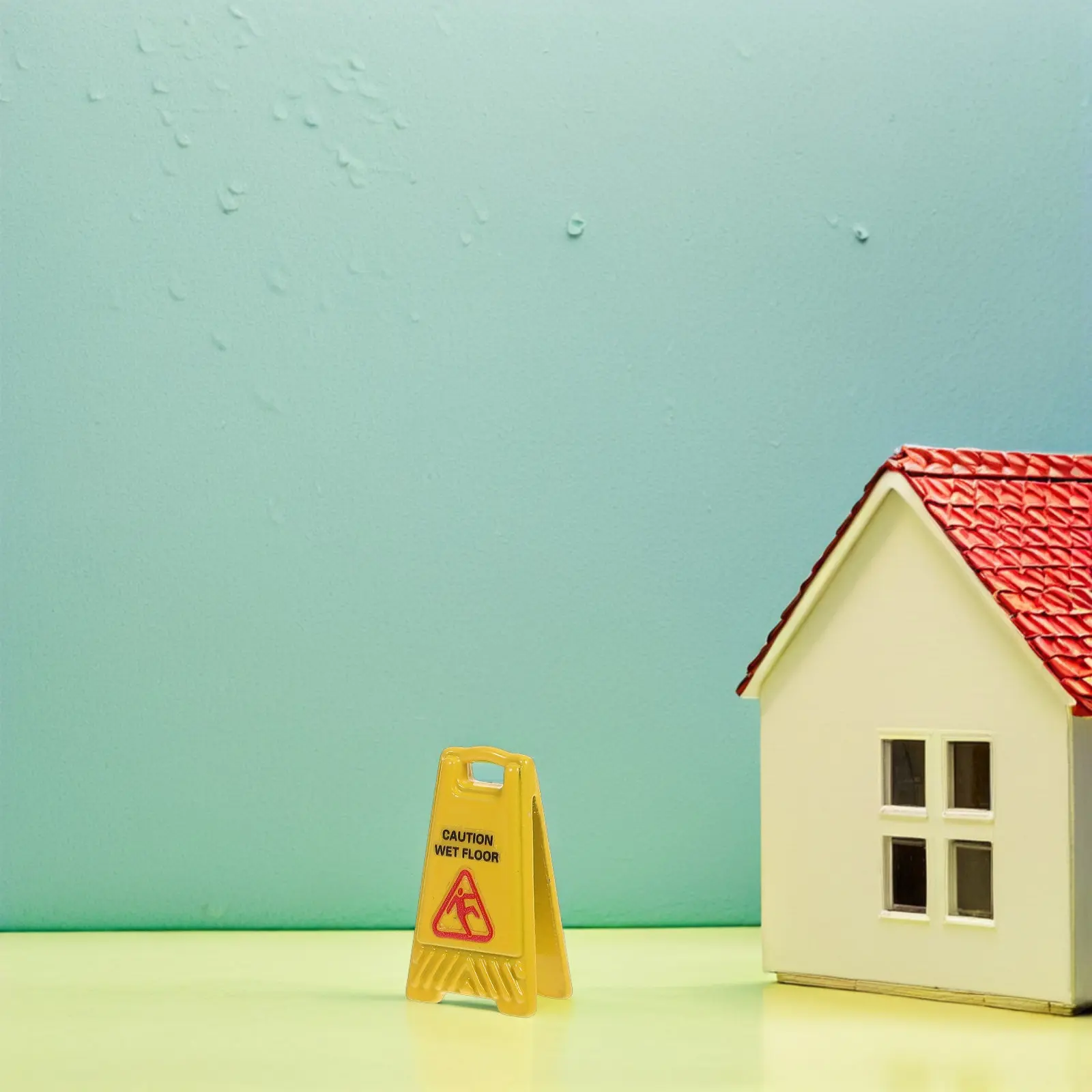 10pcs Mini Wet Floor Warning Signs for Dollhouse Pretend Play, Realistic Safety Education Accessories