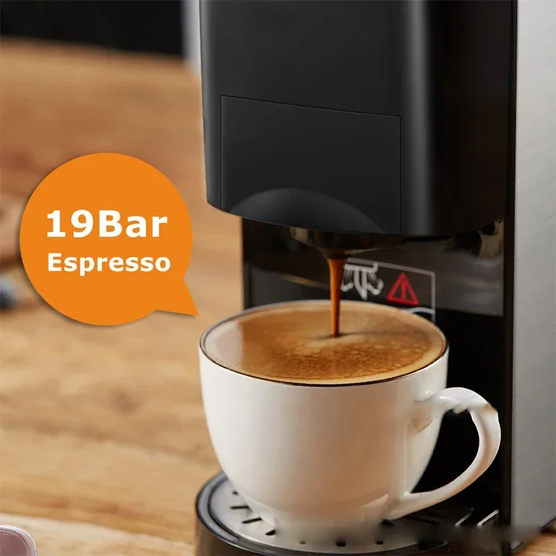 H3A Coffee Machine 4in1 Multiple Capsule Espresso Dolce Milk&Nespresso&ESE Pod&Powder Coffee Maker Stainless Metal Outook