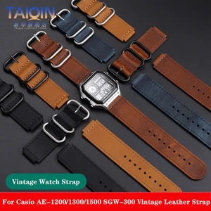 Vintage leather bracelet for casio, high quality bracelet, black, browm, 3299, AE-1200, AE-1300, AE-1500, SGW-300, W218H, 18mm 10 Main Sales Watch Casio Vintage - №8