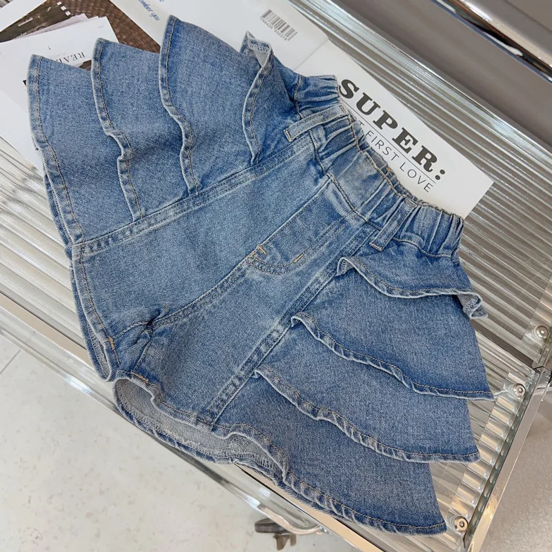 

2024New Fashion Girls' Denim Shorts Summer Soft Loose Thin Children Pantskirt Fashionable Hair Generation