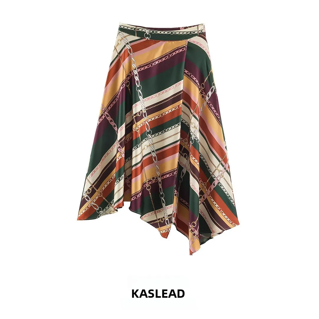 KASLEAD New Asymmetrical Skirt Women's Fashion Versatile High-End Feeling A-Line Loose Fit Polyester Fiber Mid-Waist Design