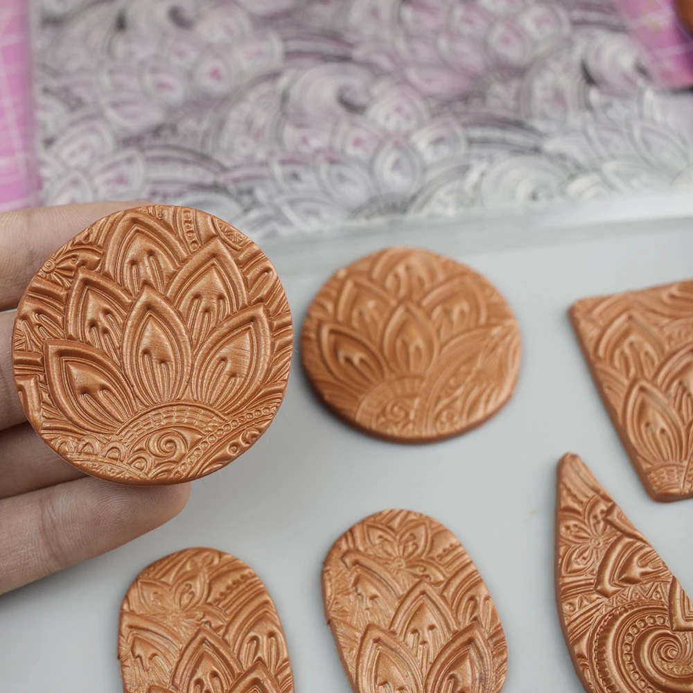 Mandala Polymer Clay Texture Stamp Sheets Emboss Mat for Design DIY Clay Jewelry Individual Impression Ceramic Pottery Tools