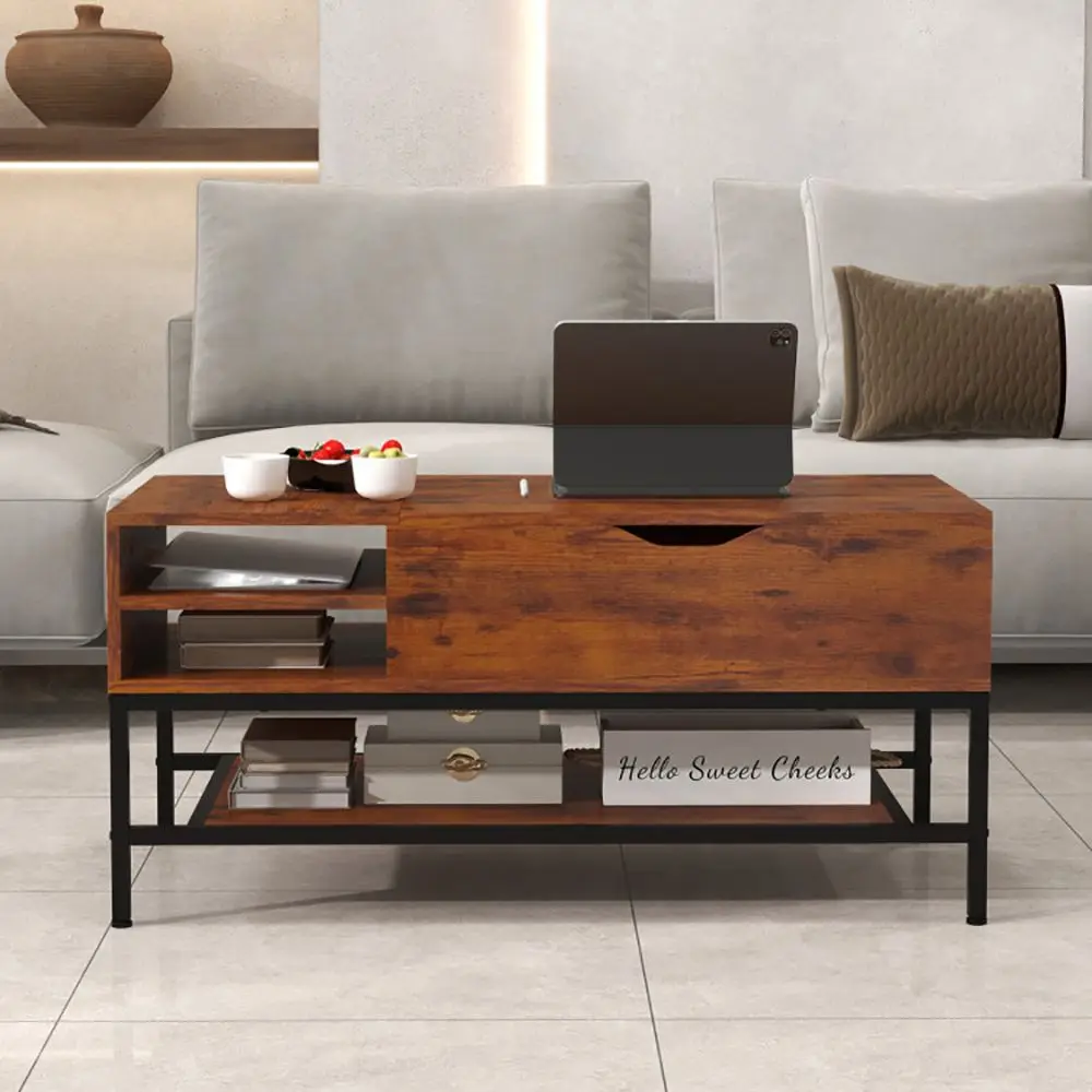 

1PC Lift Top Coffee Table with Hidden Compartment and Removable Storage Shelf
