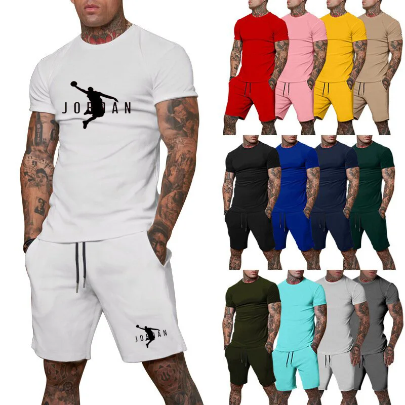 Summer New Style Short-Sleeved+Shorts Sports Suit Round Neck Casual Breathable Quick-Drying Two-Piece Suit