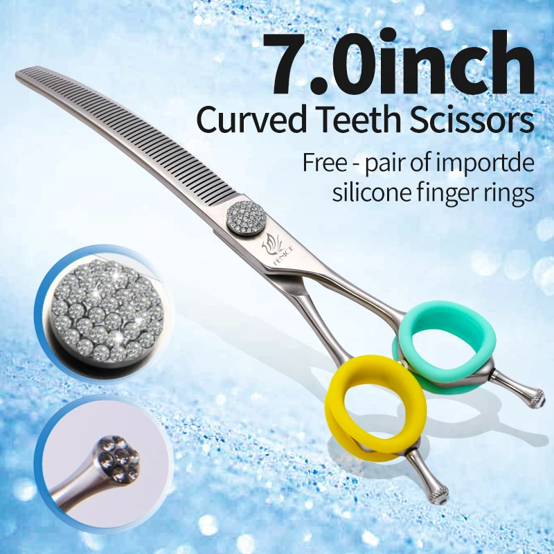 Fenice 6,5/7,0/7,5 Zoll Haustier-Friseurschere JP440C Diamanten gebogene Zahnschere für Hundeschönheit, Ausdünnungsrate 50 %-5 % 7