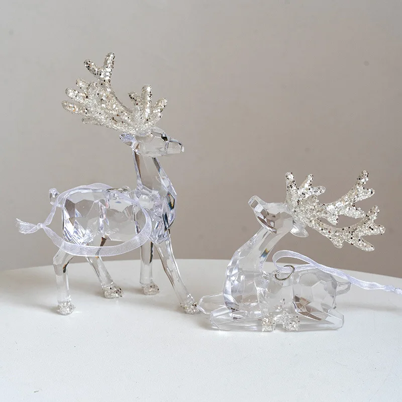 Christmas Tree Atmosphere Hanging Decoration Transparent Acrylic Craft Snowflake Deer Angel Pendant Christmas Decoration Gift