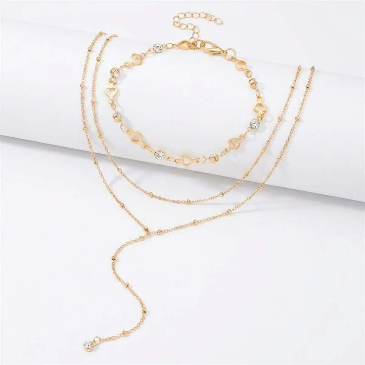 Elegante Französische Halskette mit Hohlem Herz, Runden Strasssteinen und Y-förmiger Quaste für Damen, Modische Geometrische Dünne Kette, Choker-Schmuck – Detail 19