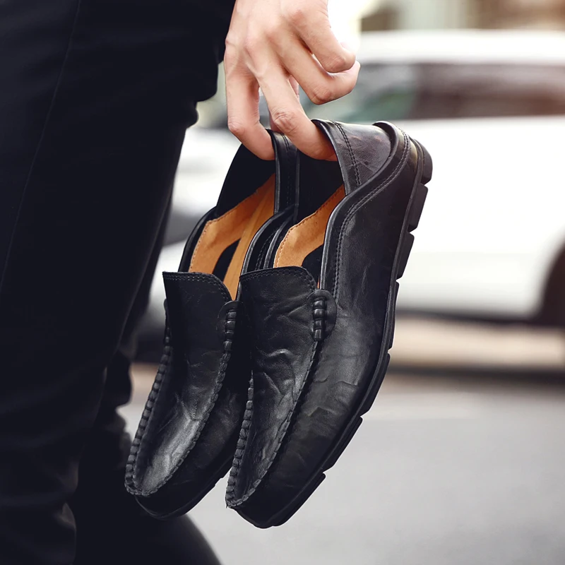 Italian Mens Shoes Casual Luxury Brand Summer Men Loafers Genuine Leather Moccasins Light Breathable Slip On Boat Shoes JKPUDUN_voghion.com