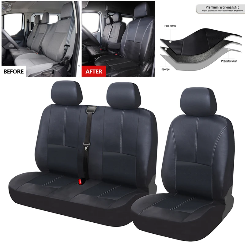 Custom Transit Heavy Duty Leather Car Seat Covers Waterproof Single+Double Van Seat Covers for VW T4 for Opel Vivaro for Lveco