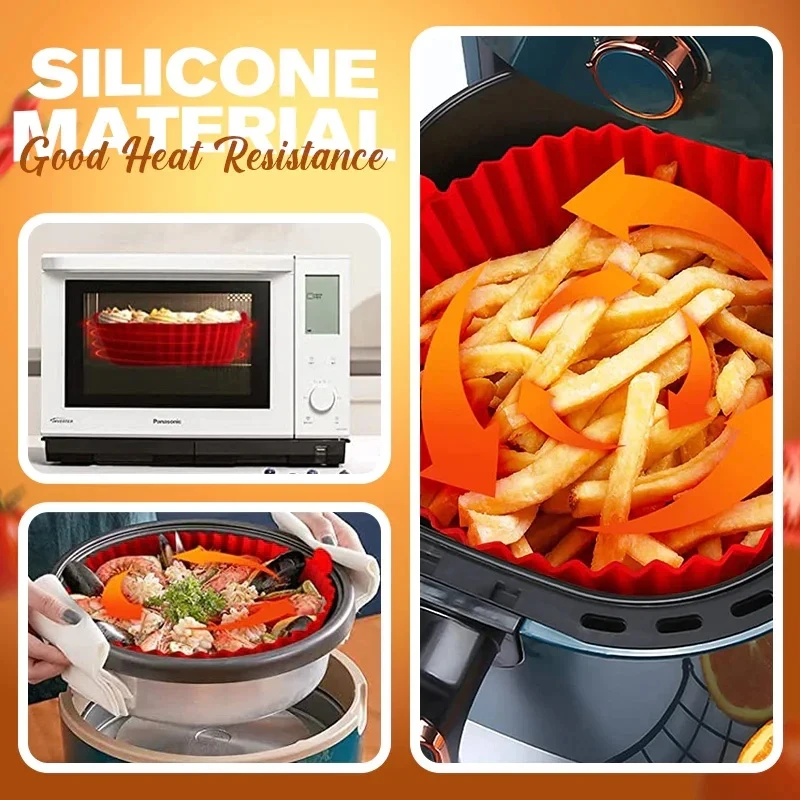 Air Fryer Silicone Baking Tray Dropshipping Silicone Air Fryers Oven Baking Tray Fried Pizza Chicken Mat AirFryer Silicone Pot