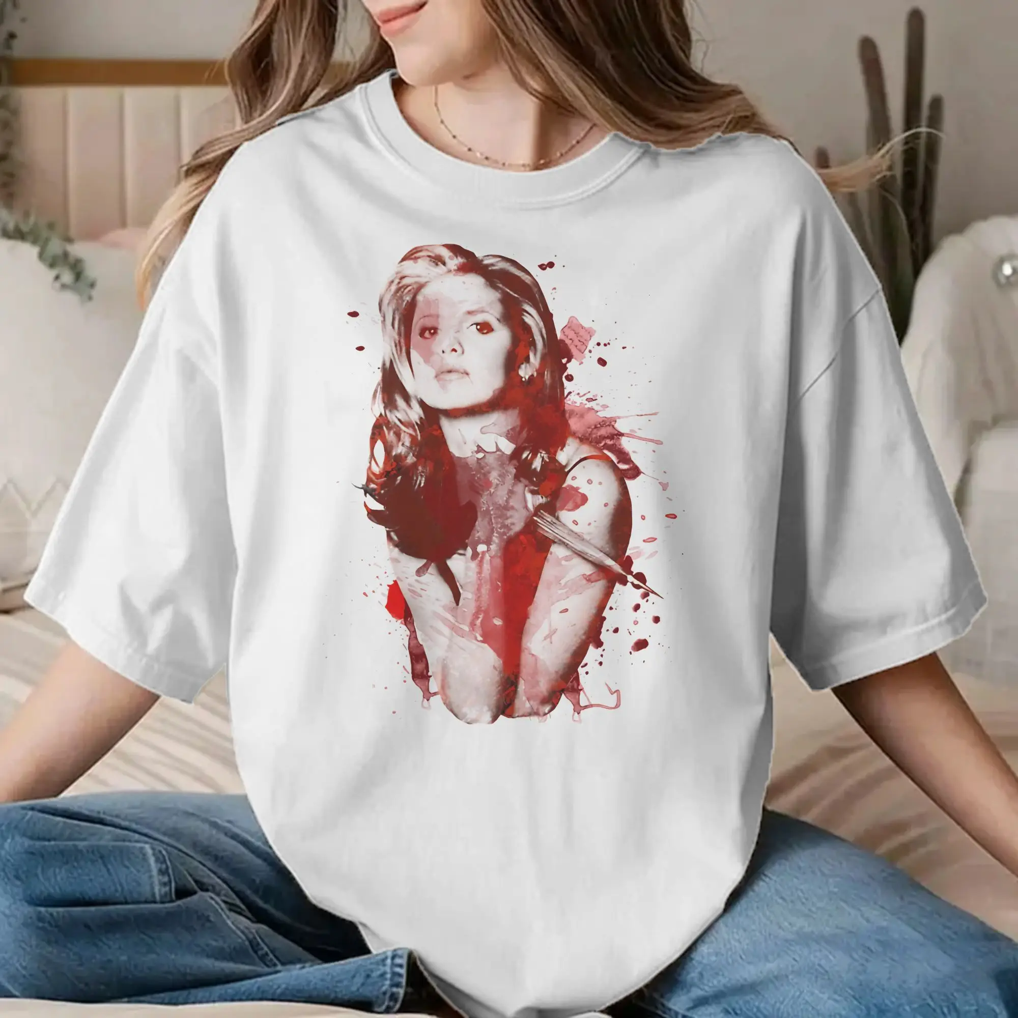 Novelty Splatter Buffy the Vampire Slayer T-Shirt for Men Women Cotton T Shirt  Short Sleeve Tee Shirt Graphic Printed Clothing