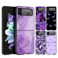 For Samsung Galaxy Z Flip 3 4 5 Hard Black Folding PC Phone Case infinity on Purple For Samsung Z Flip3 Cover Protect Shell