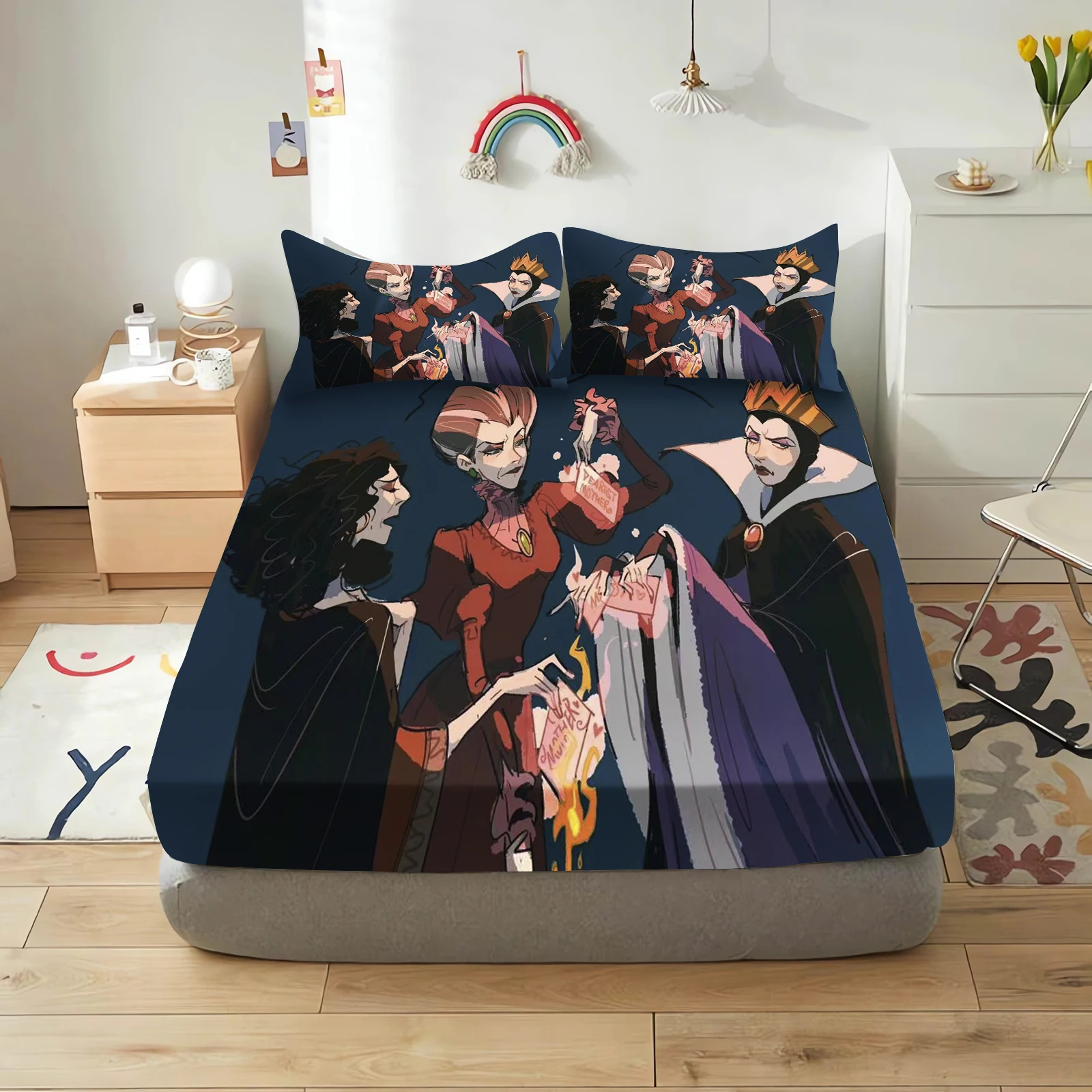 Disney Villains Maleficent Ursula Evil Queen Bedding Set Fitted Sheets Comforter Sets Double Comforte 100% Polyester 3-Piece Set