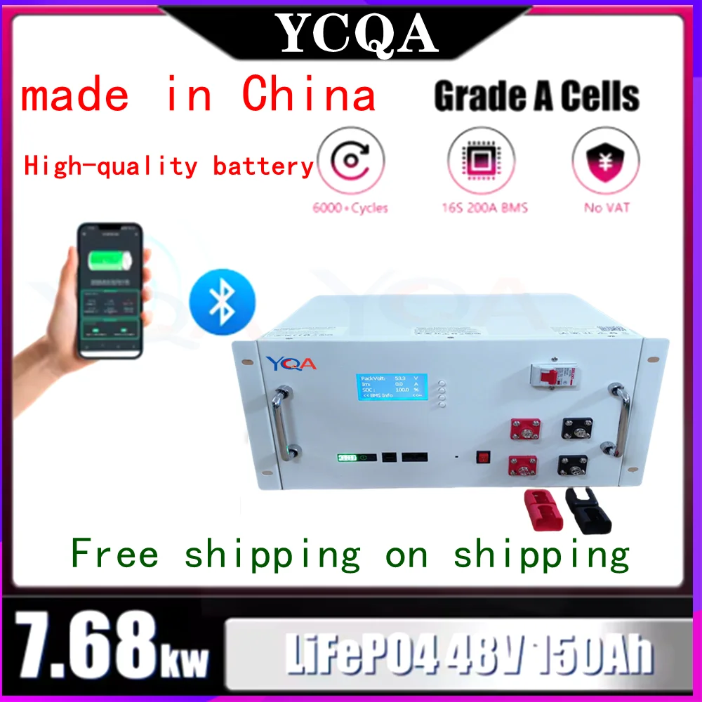 

LiFePO4 48V 150Ah 7.6KW Lithium Battery Bluetooth 51.2V 100Ah 200Ah 6000+Cycles 32 Parallel CAN/RS485 EU UKR Fast delivery