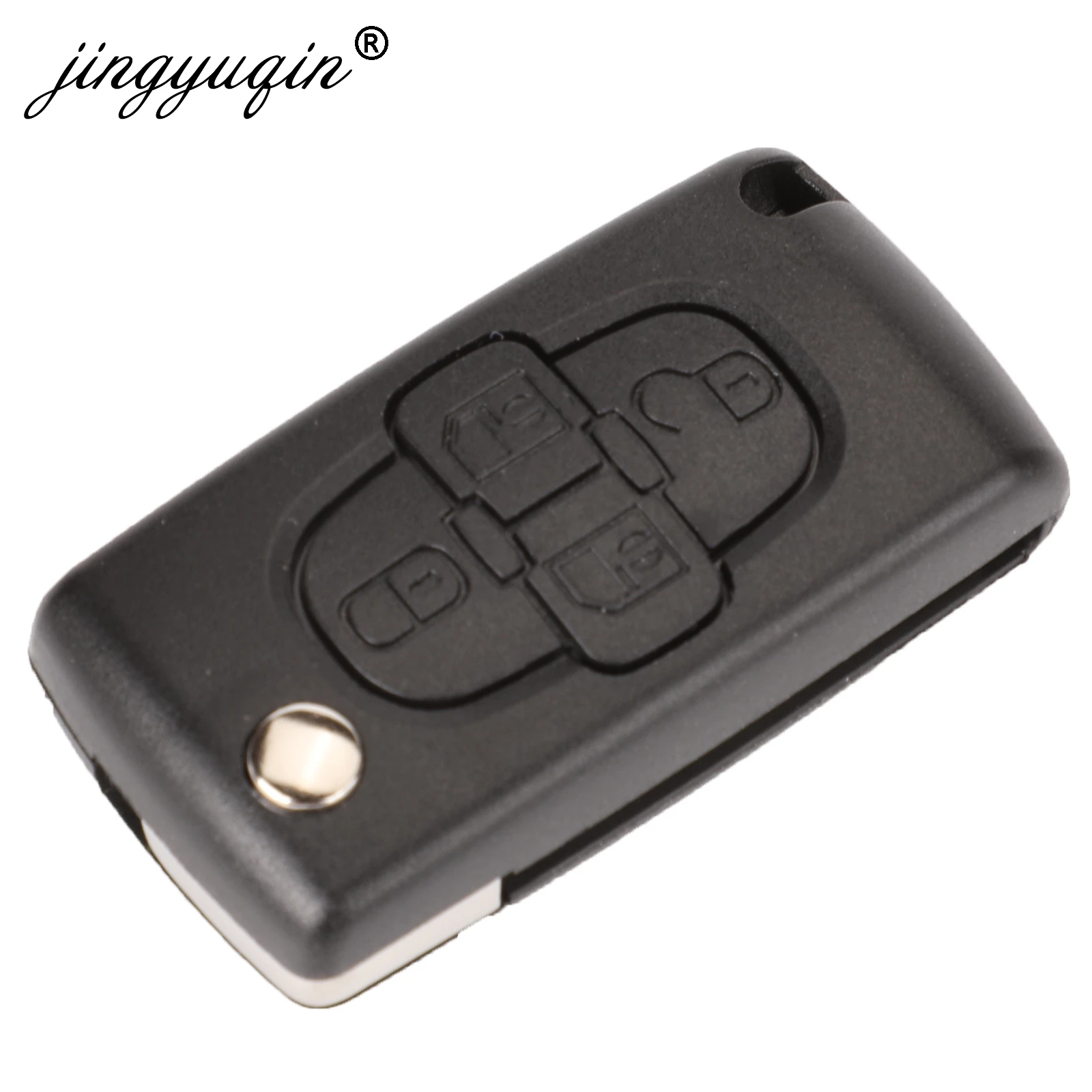 Jingyuqin-chave do carro shell va2/hca lâmina sem cortes, 4 botões, flip, para peugeot 1007 ce0523, controle remoto