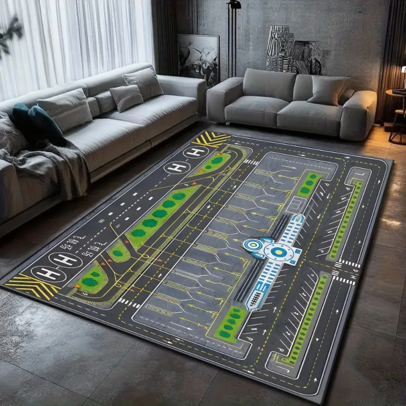 Airport Runway Airplane Play Mat City Airport Soft Non-Slip Carpet Educational Aviation Home Decor for Playroom Bedroom