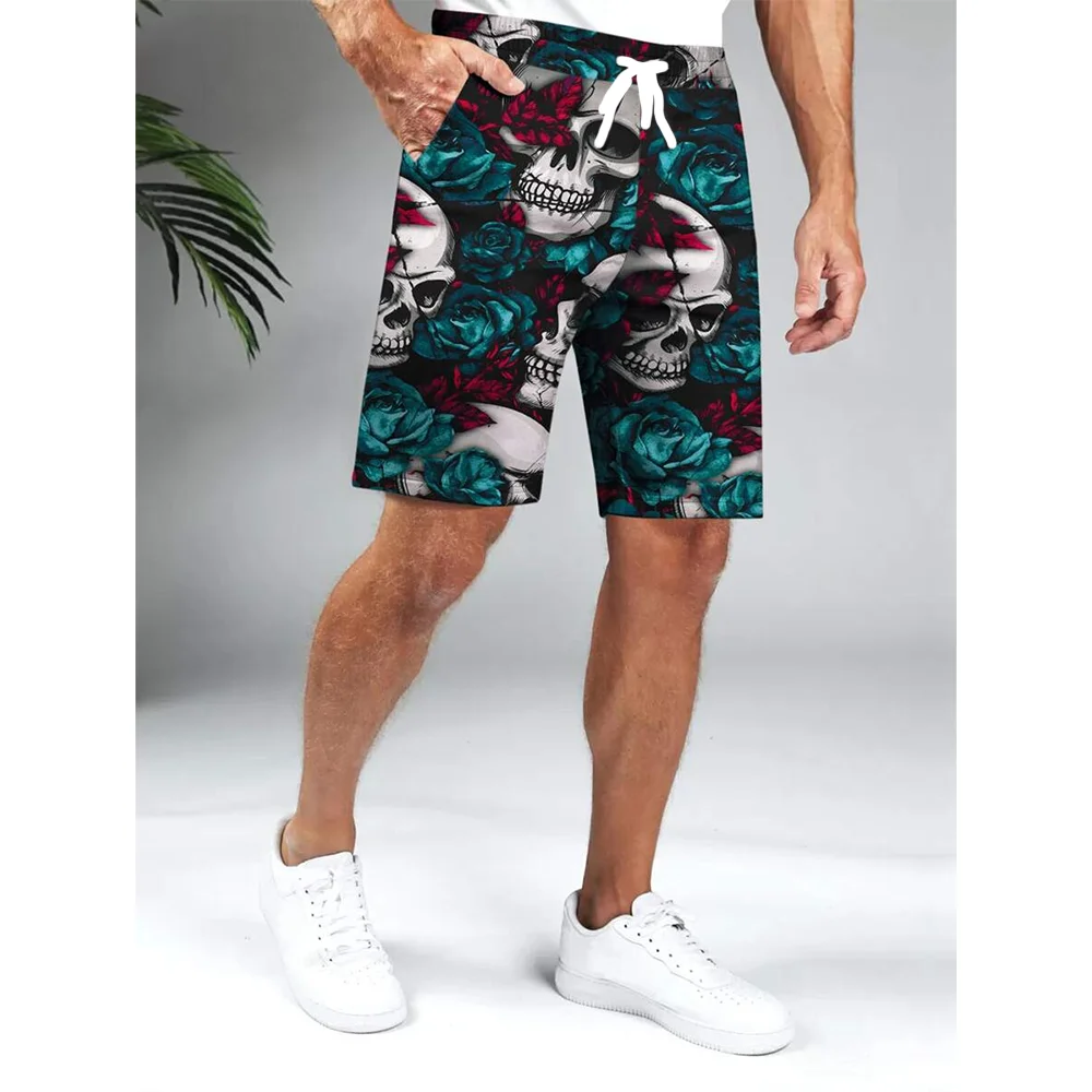 

Летние мужские повседневные шорты с принтом черепа и розы, быстросохнущие свободные удобные и дышащие шорты на шнурке