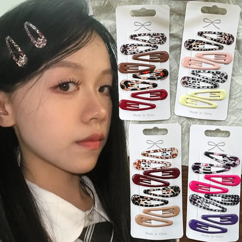 8pcs/Set Fashion Leopard Print Hair Clips Hairpins Sweet Simple Water Drop Clips Geometric Hair Clips Barrettes Hair Accessories