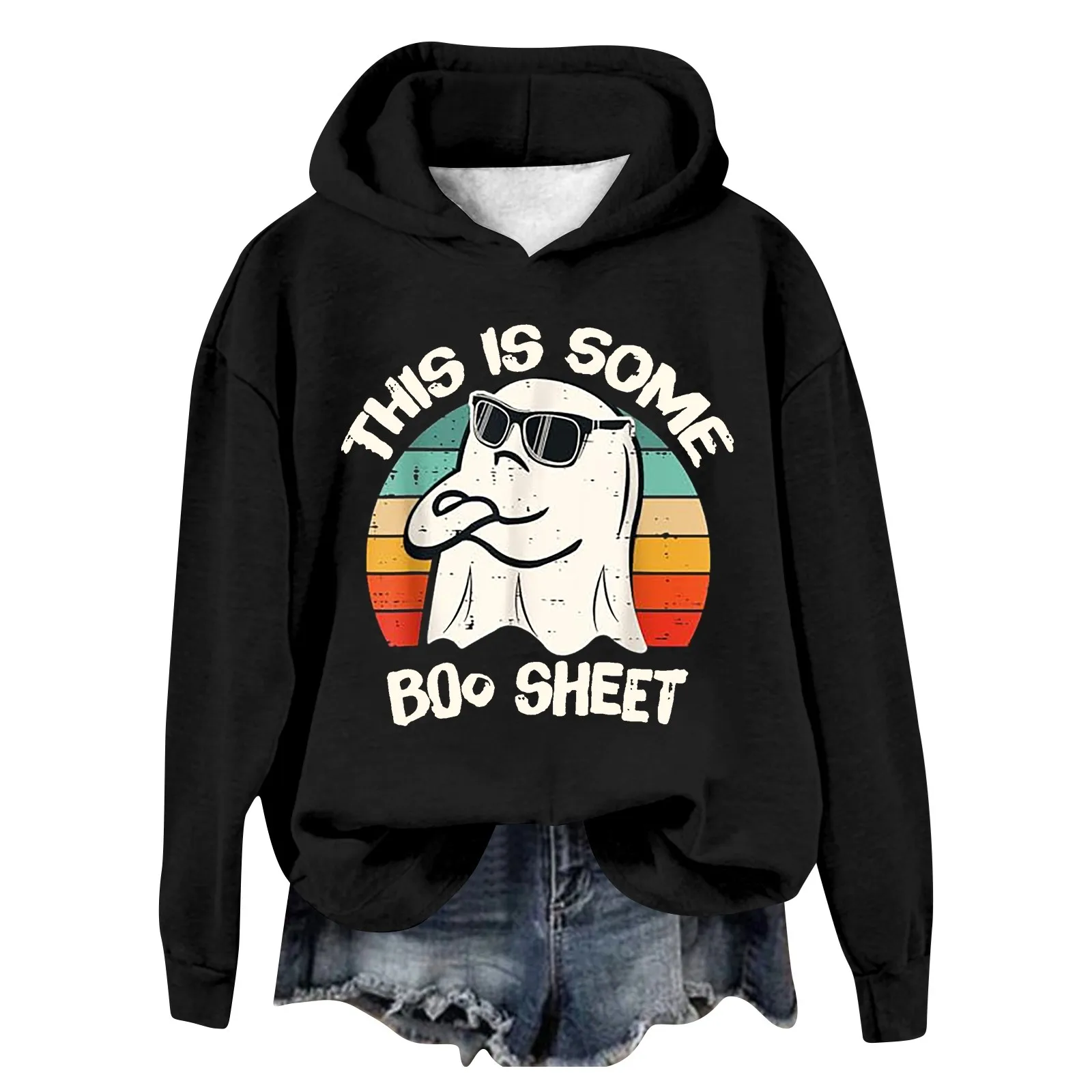 Halloween-Geist in Sonnenbrille lustiger Druck Hoodie übergroße amerikanische klassische Straße Kapuze Sweatshirt lose Minimalismus y2k Hoodies