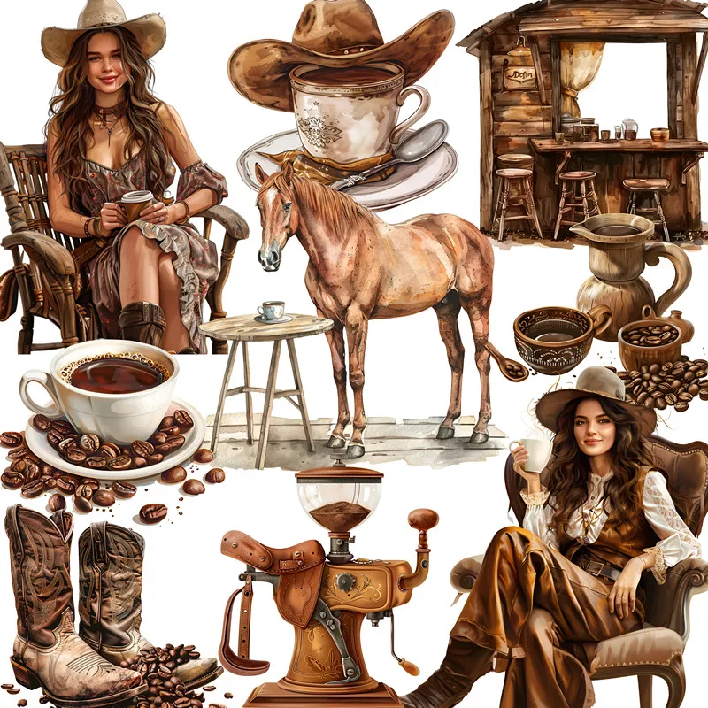 Western Cowboy Coffee Stickers Crafts And Scrapbooking stickers kids toys book Decorative sticker DIY Stationery