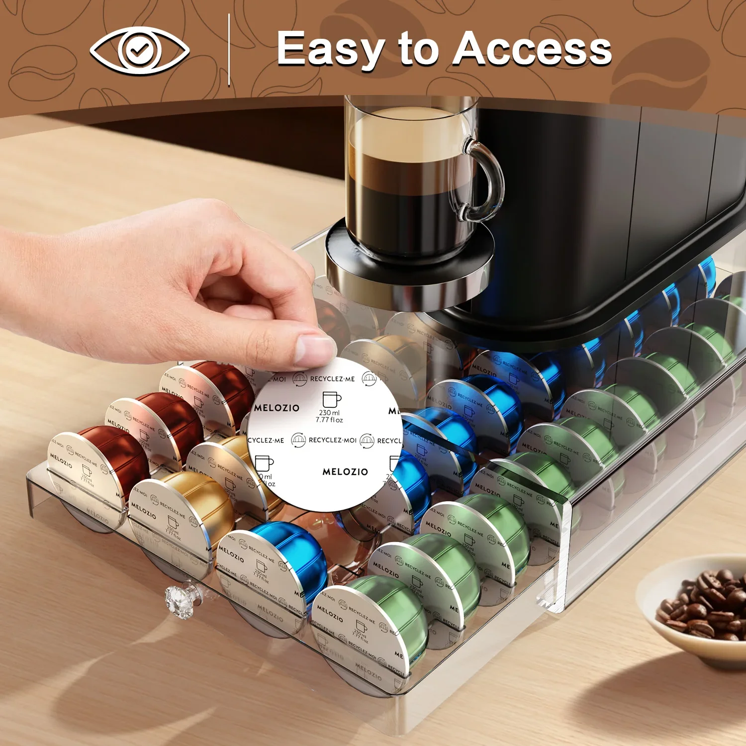 Coffee Capsule Drawer Acrylic Organizer Storage Box of 40 Nespresso Vertuo Capsule Holder Plastic Drawer Box Coffee Pods Holder