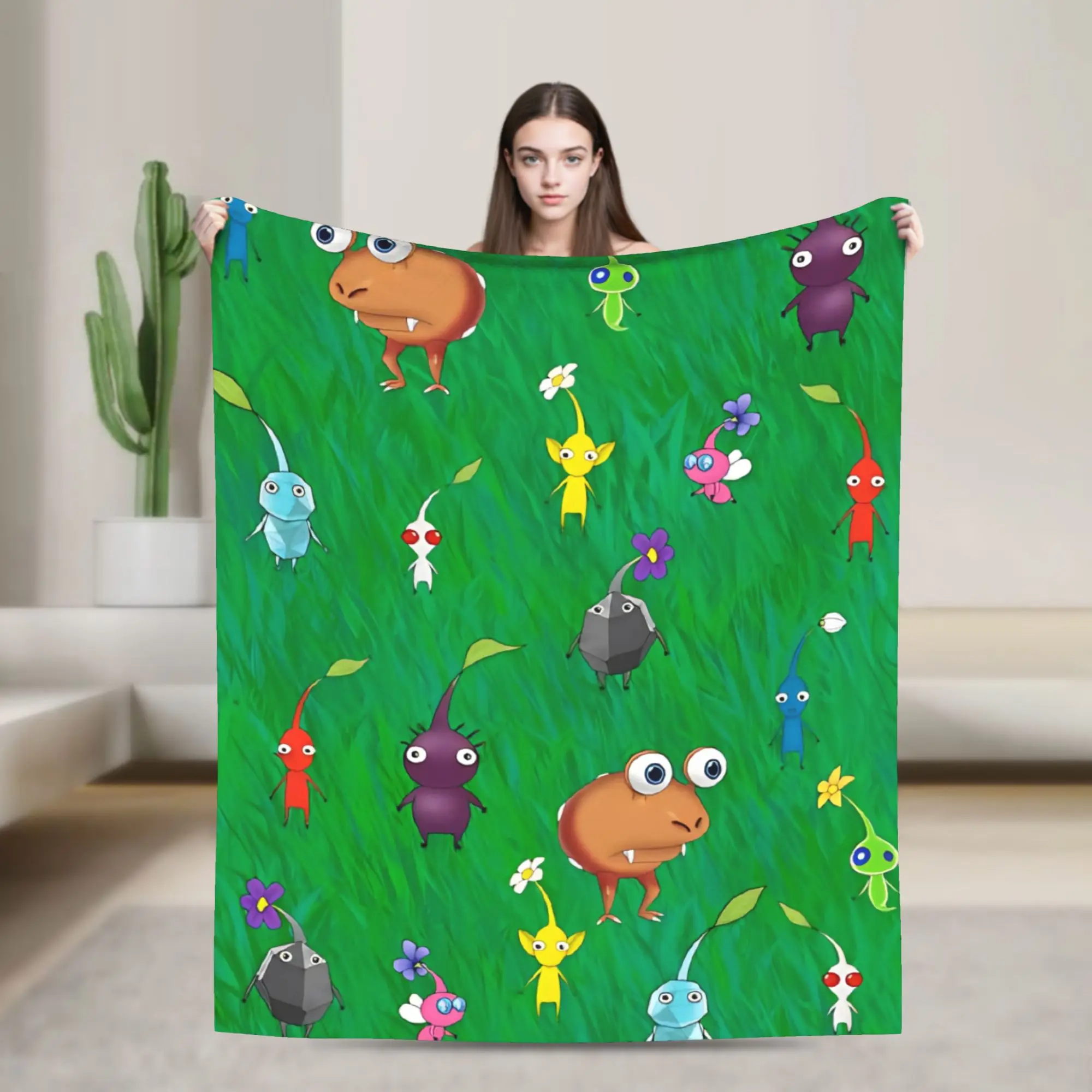 Pikmins Field Knitted Blankets Video Game Cartoon Kids Wool Throw Blanket Home Couch Personalised Soft Warm Bedsprea,