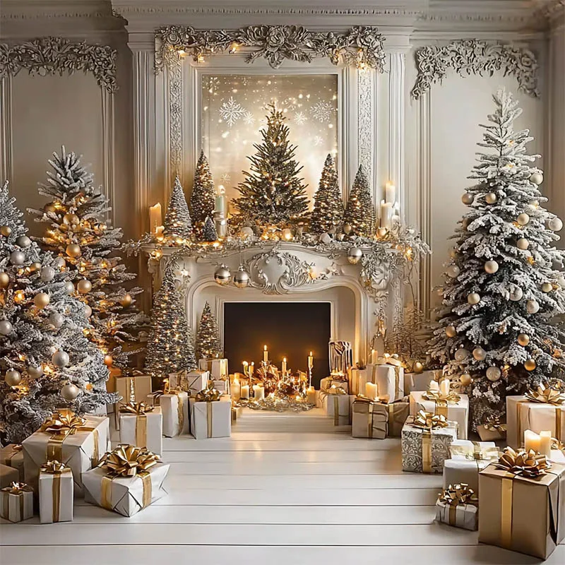 Mehofond-Fondo de fotografía de lujo para Navidad, elegante chimenea, retrato familiar, árboles, velas, regalos, decoración, utilería de fondo