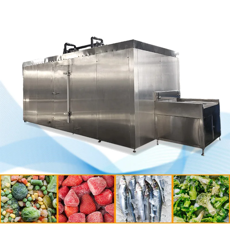 Industrial IQF Tunnel Freezer For Fruit Strawberry Kiwi Chicken Nuggets French Fries Quick Freeze