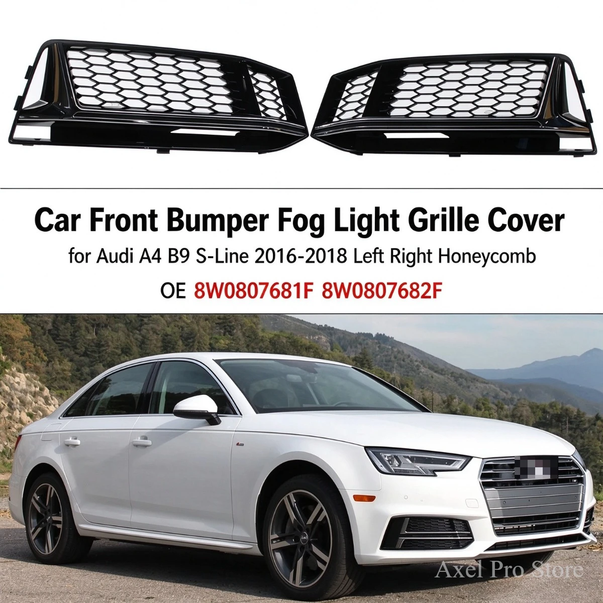 Car Front Bumper Fog Light Grille Cover for Audi A4 B9 S-Line 2016 2017 2018 Left Right Honeycomb 8W0807681F 8W0807682F